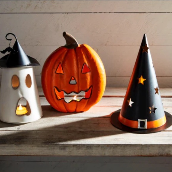 MUD PIE NWT Halloween witch hat tin lantern -black/orange - Picture 2 of 4